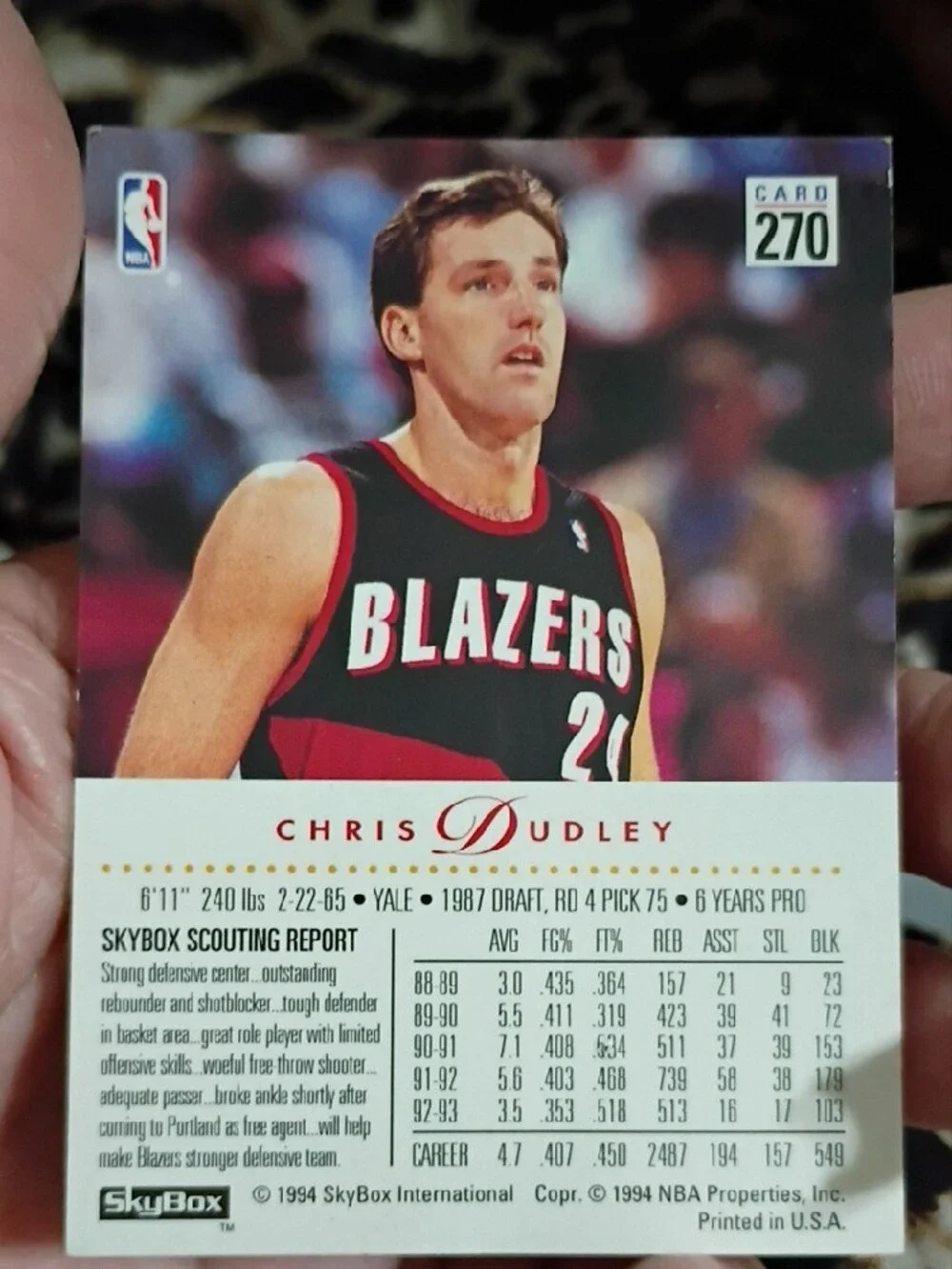 Portland Trail Blazers Chris Dudley Basketball Card - Black & Red